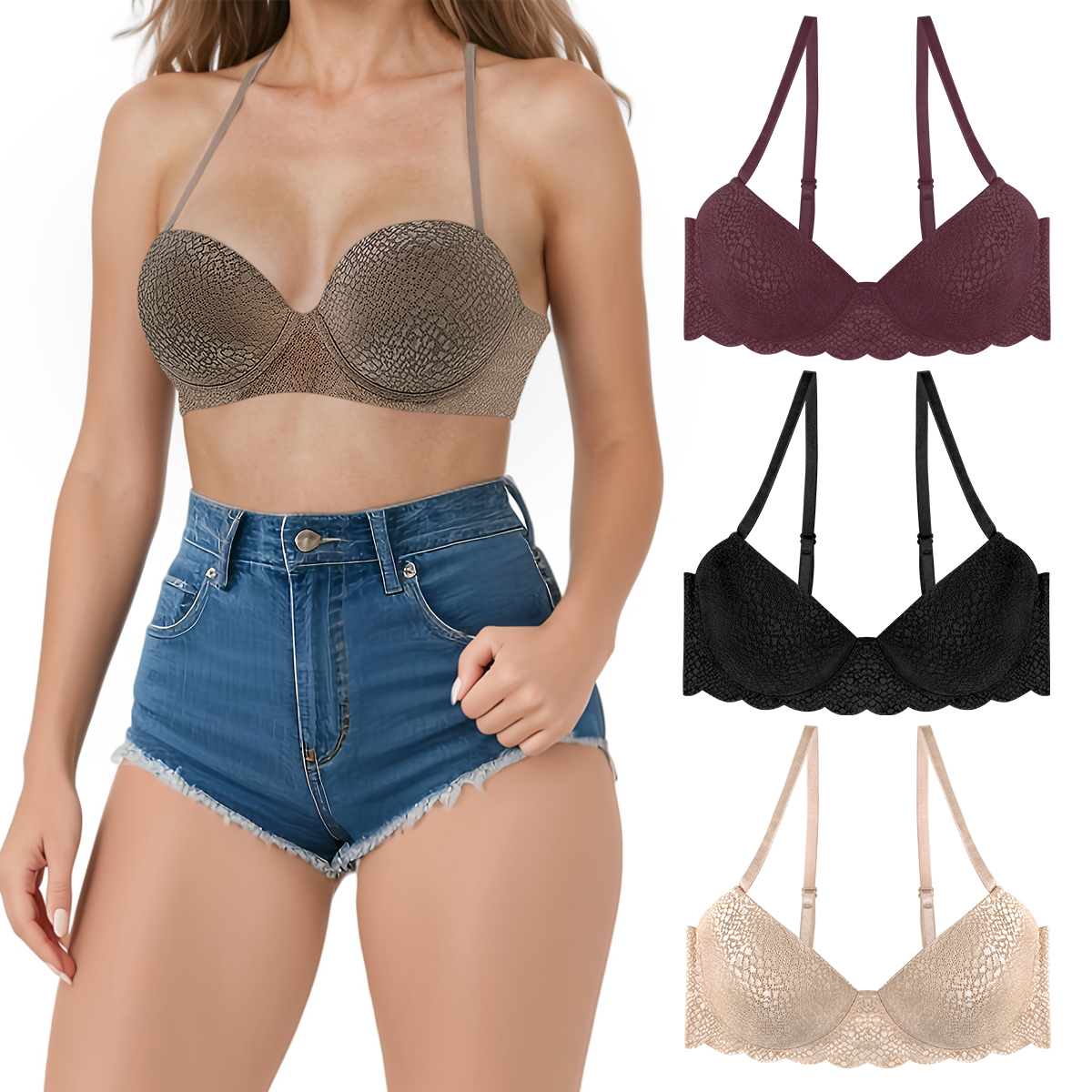 Lace backless seamless bra
